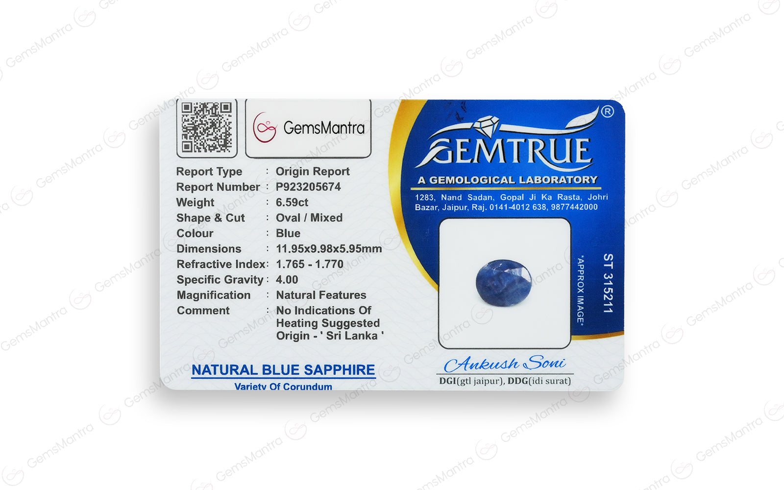 Ceylon Blue Sapphire - 6.59 Carats