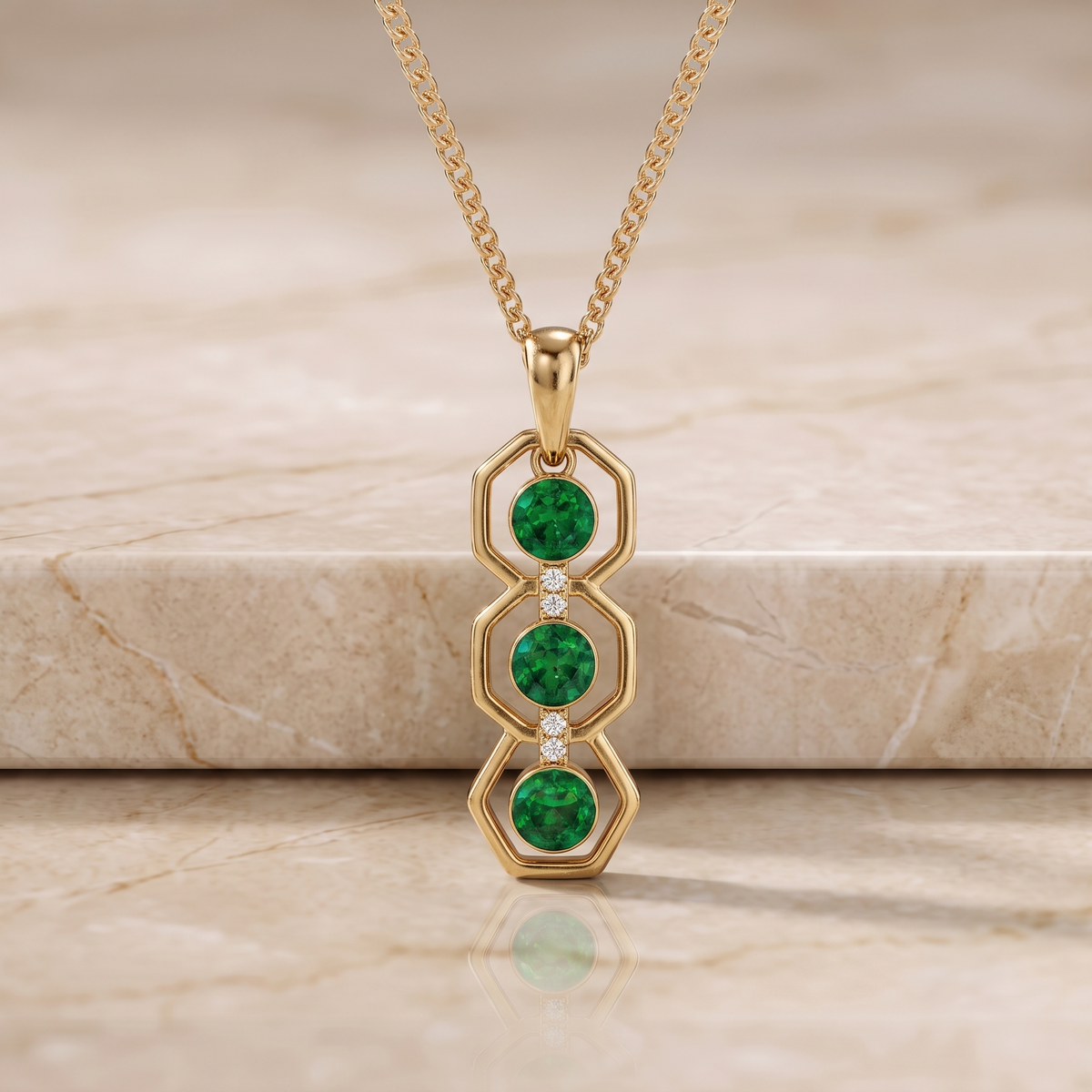 Bezel-Set Emerald Trio Drop Pendant