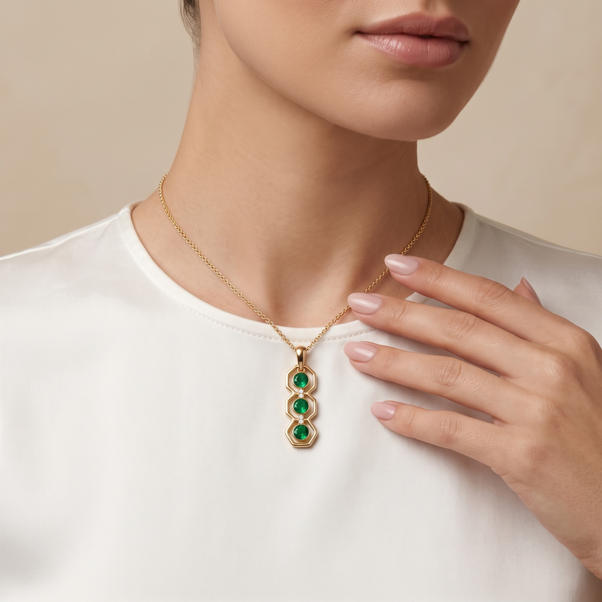 Bezel-Set Emerald Trio Drop Pendant