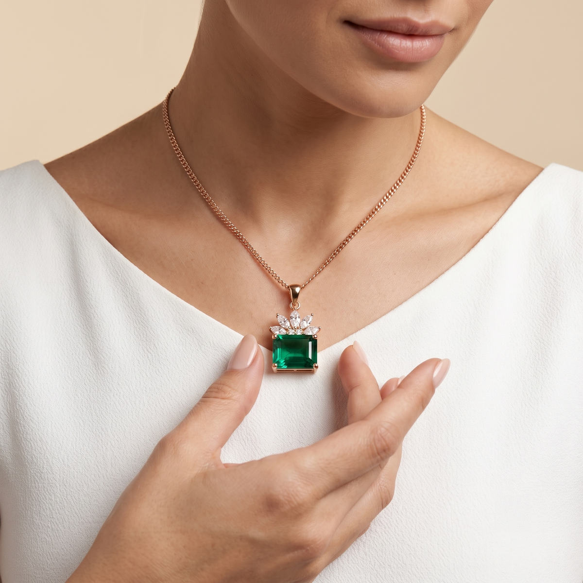 Emerald Cut Crown Halo Pendant