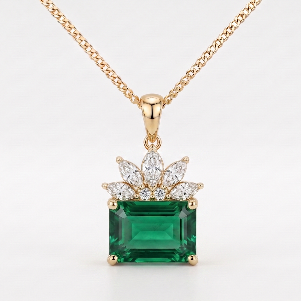Emerald Cut Crown Halo Pendant