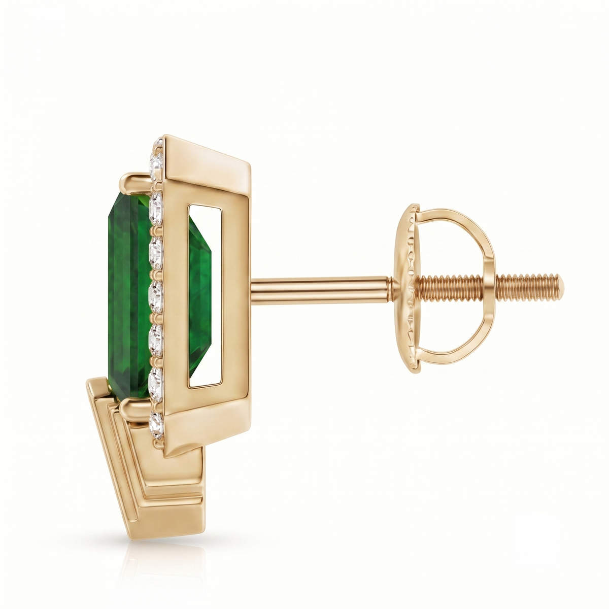 Emerald Cut Geometric Halo Studs
