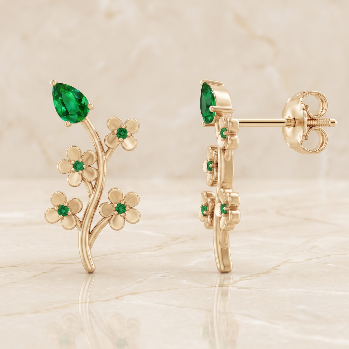 Emerald Floral Vine Ear Climbers