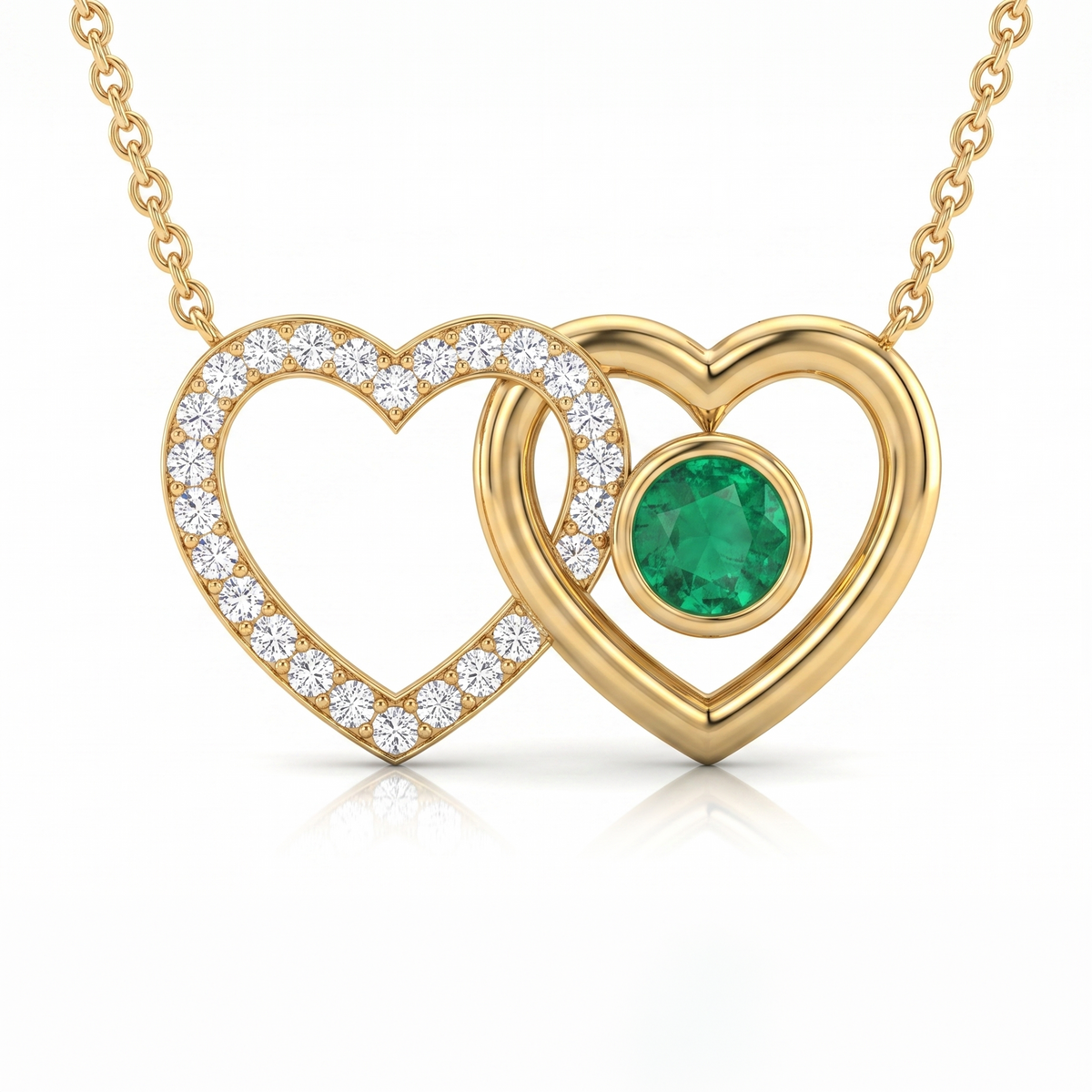Emerald Interlocking Double Heart Pendant