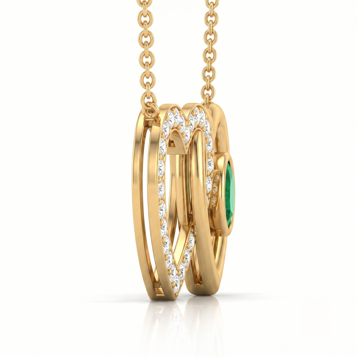 Emerald Interlocking Double Heart Pendant