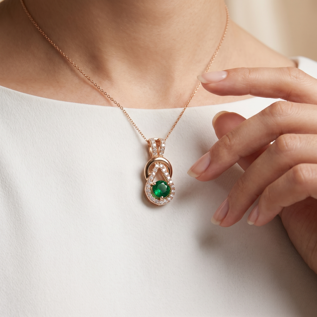 Emerald Infinity Twist Pendant