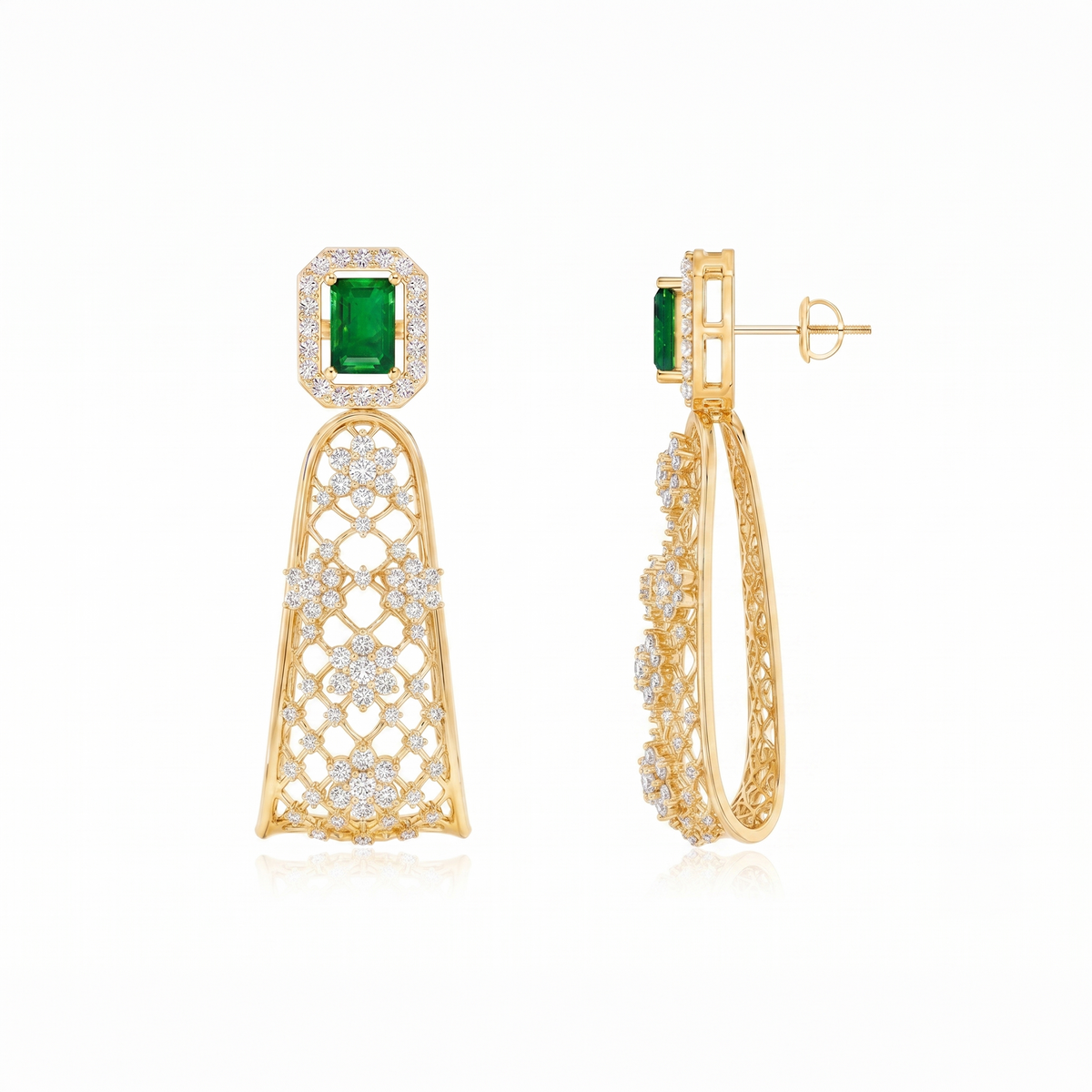 Emerald Lattice Fan Drop Earrings