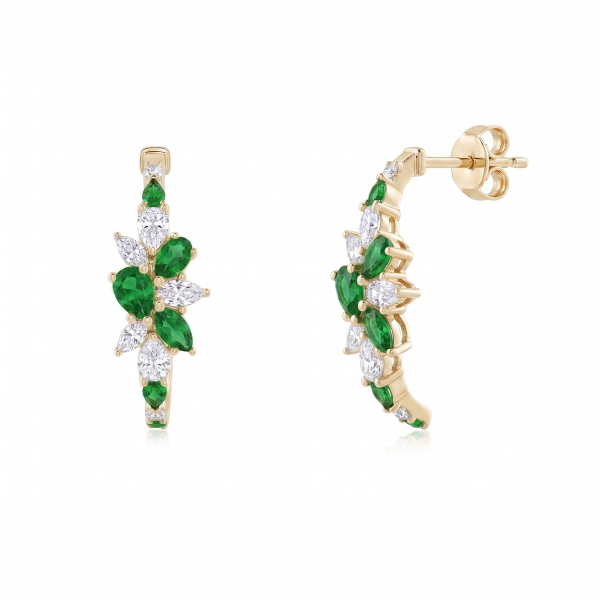 Emerald Marquise Cluster Ear Climbers