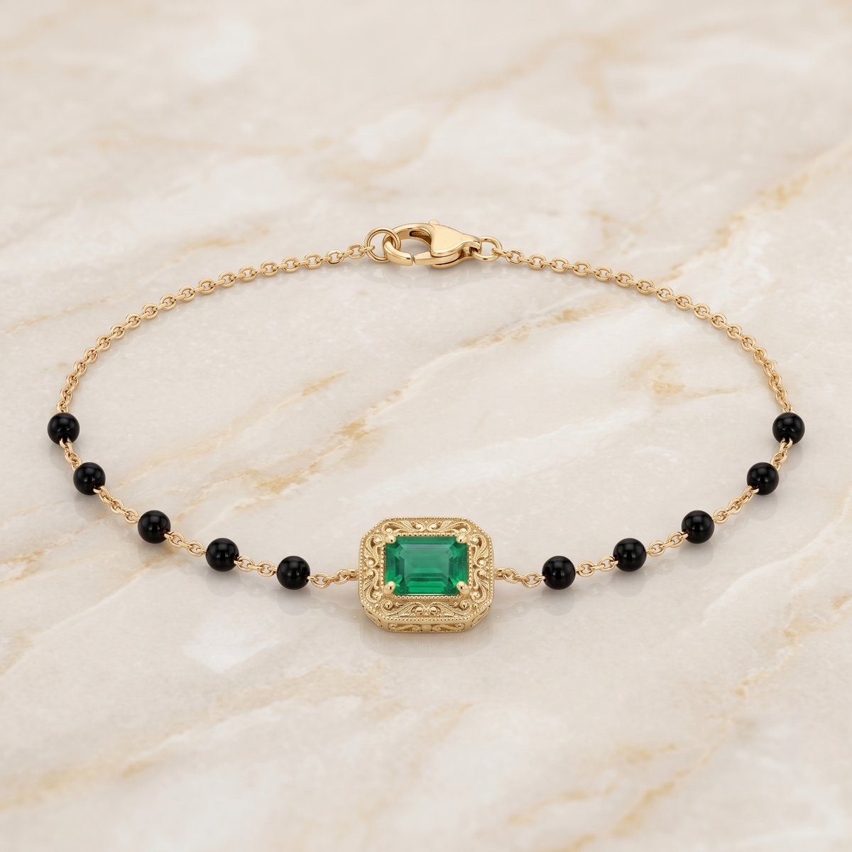 Emerald and Onyx Chain Bracelet