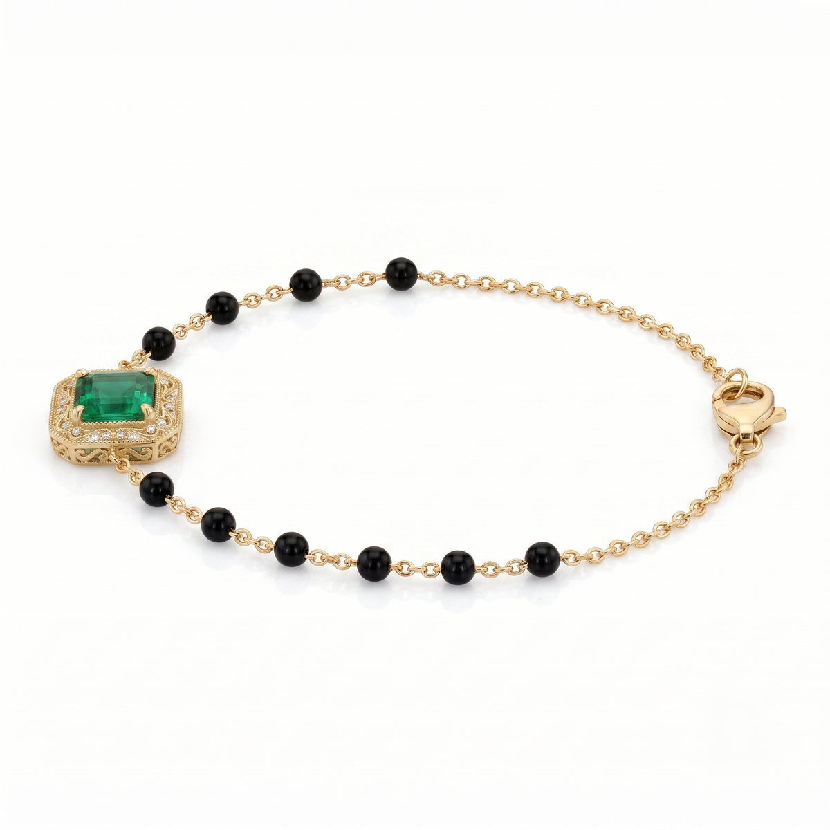 Emerald and Onyx Chain Bracelet