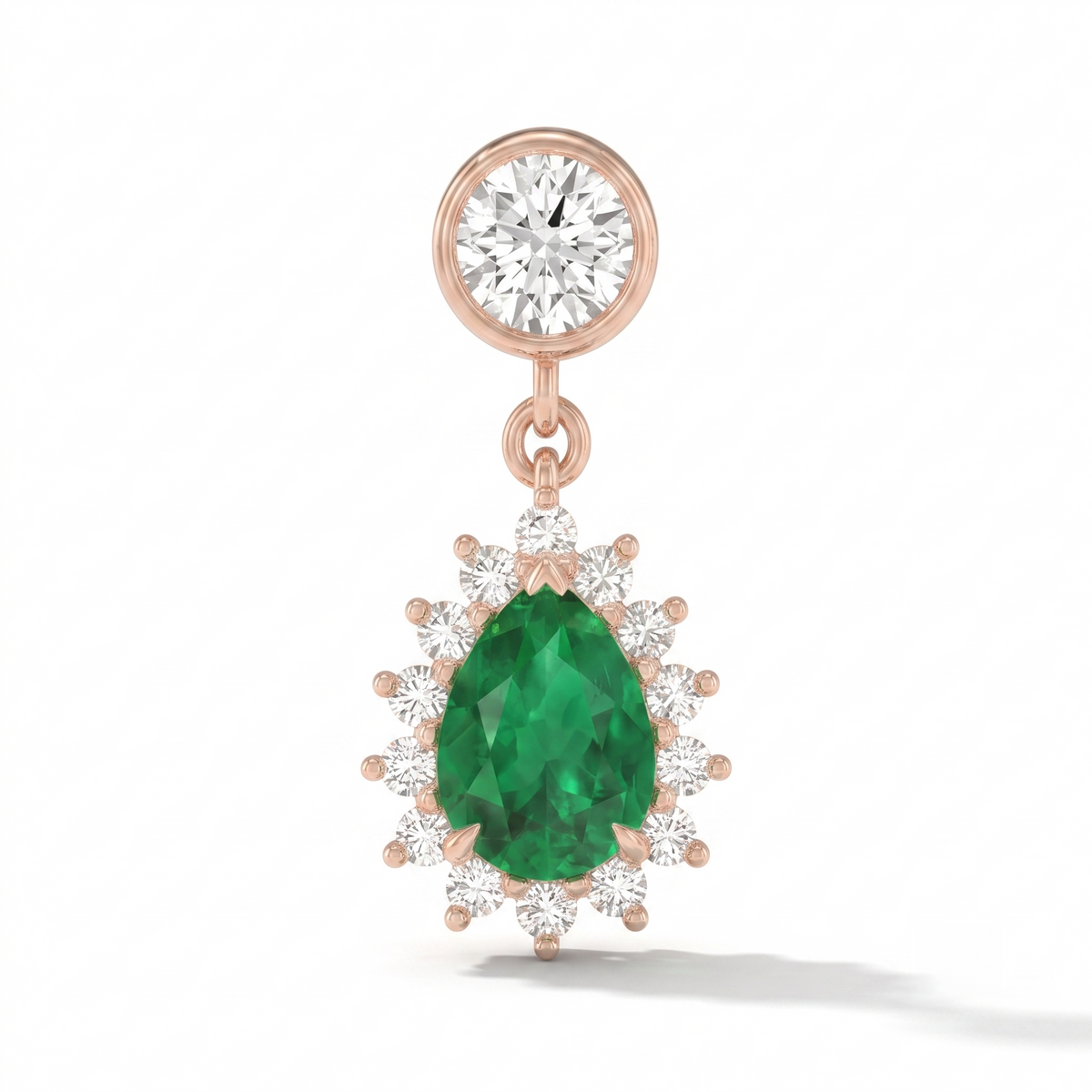 Emerald Oval Halo Drop Earrings
