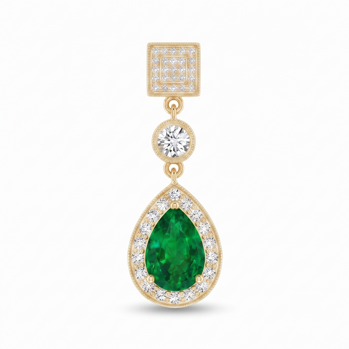 Emerald Pear Halo Drop Earrings