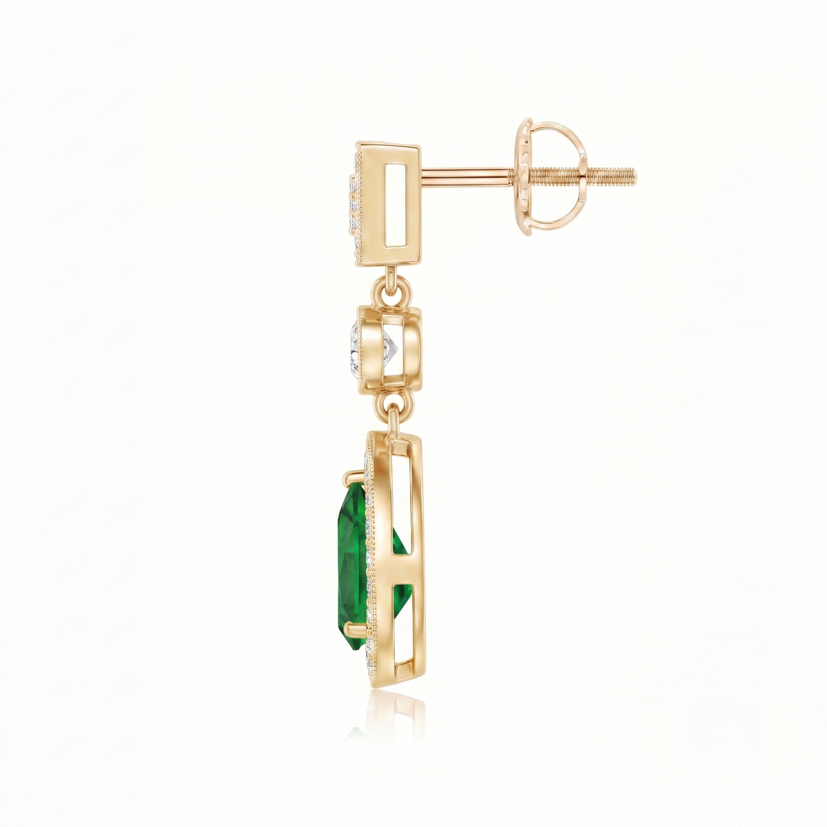 Emerald Pear Halo Drop Earrings