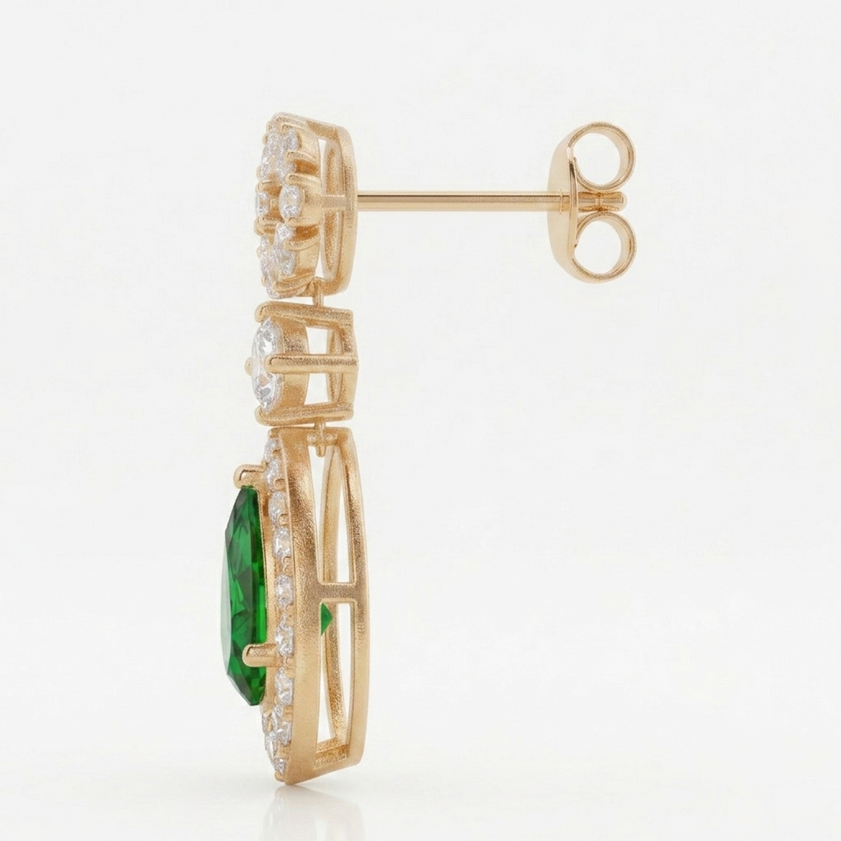 Emerald Pear Halo Cluster Drop Earrings