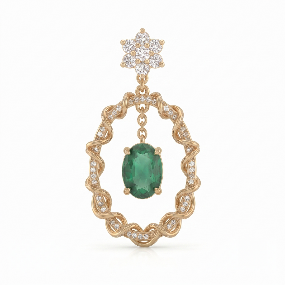 Emerald Rope Circle Drop Earrings