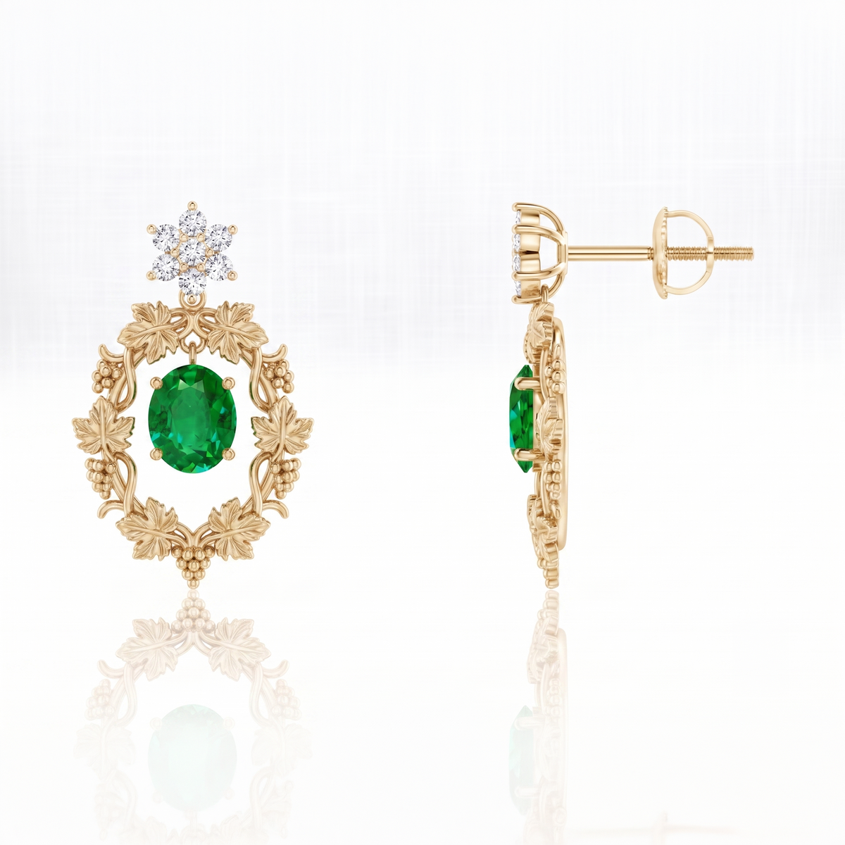 Emerald Sunburst Halo Drop Earrings