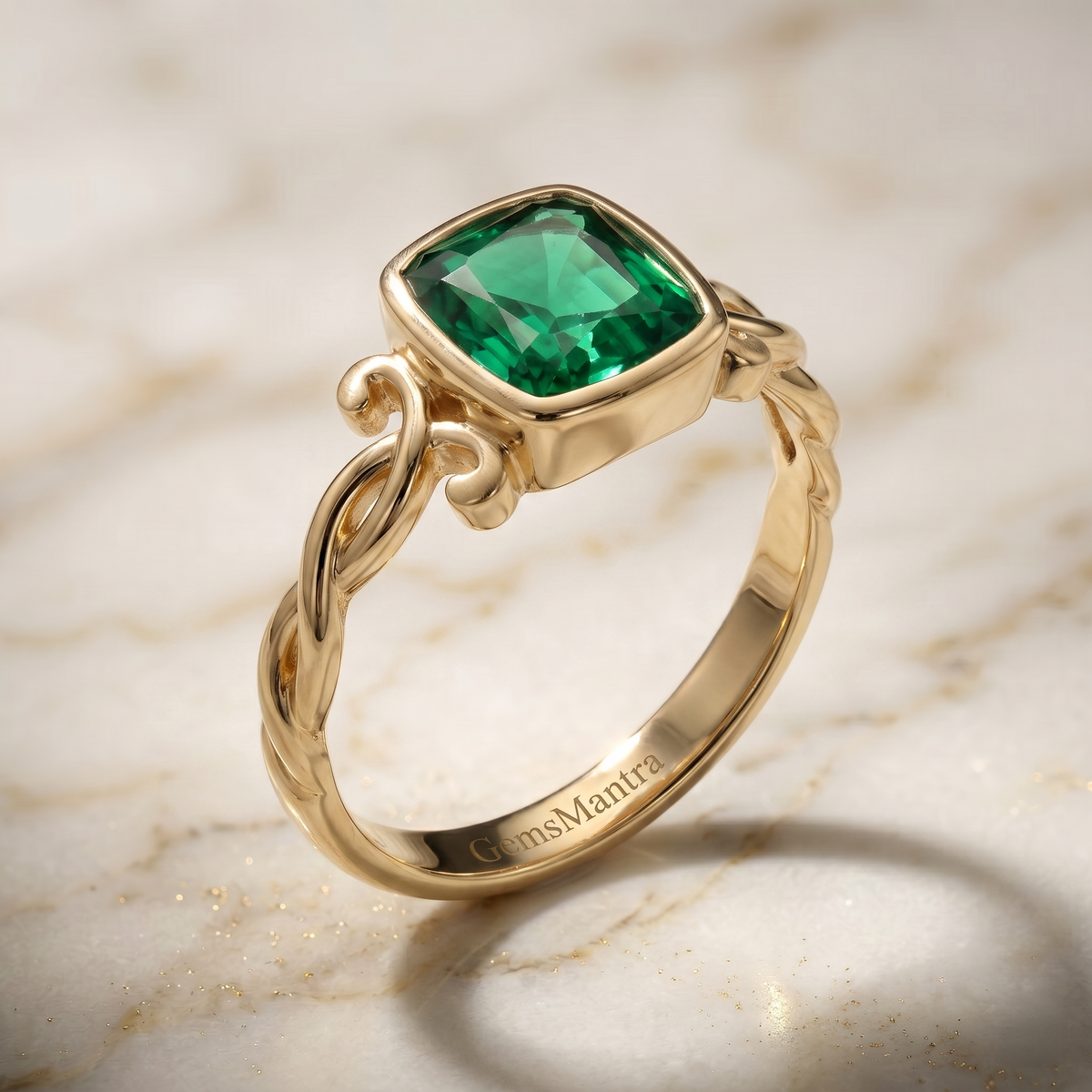 Emerald Solitaire Ring in Gold Finish