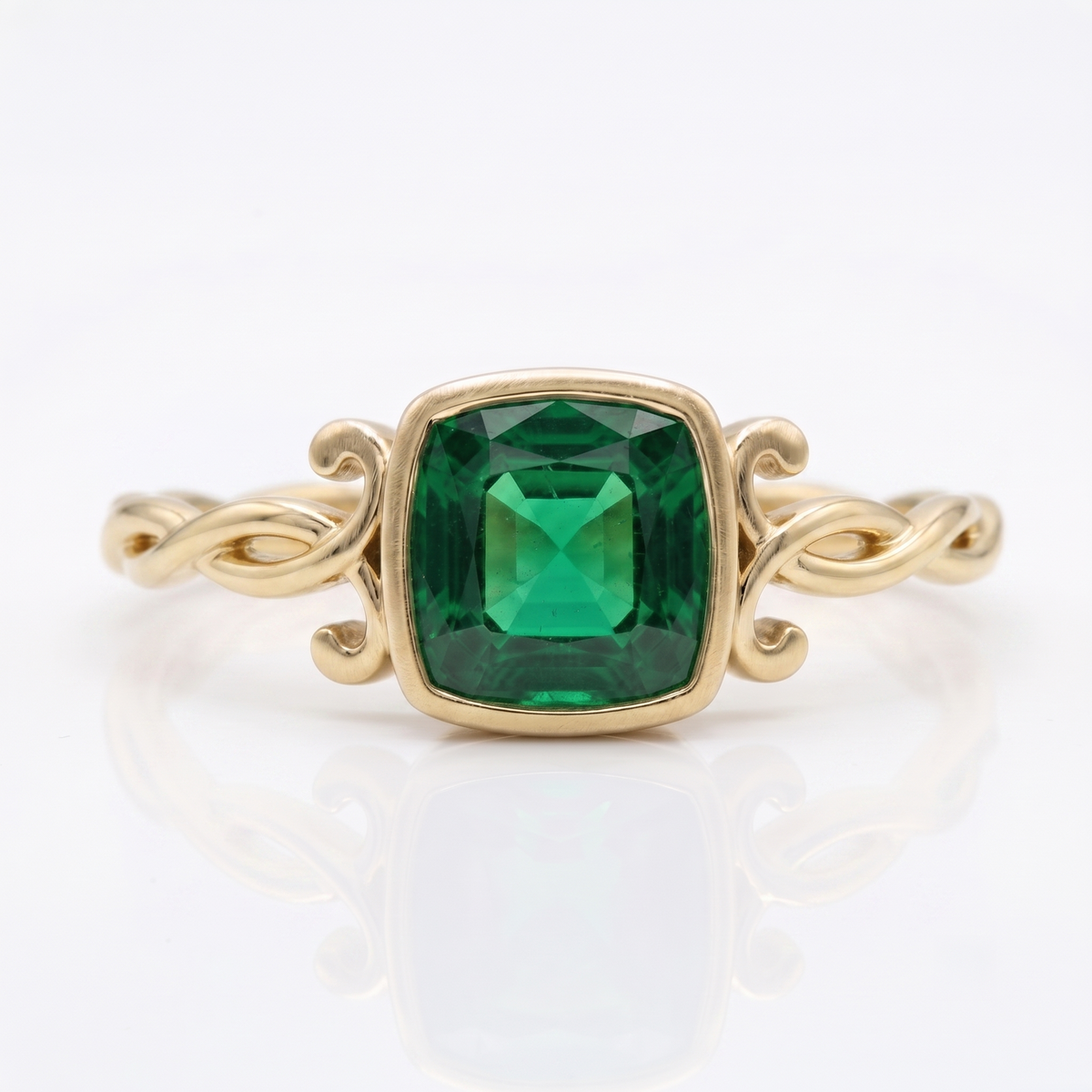 Emerald Solitaire Ring in Gold Finish