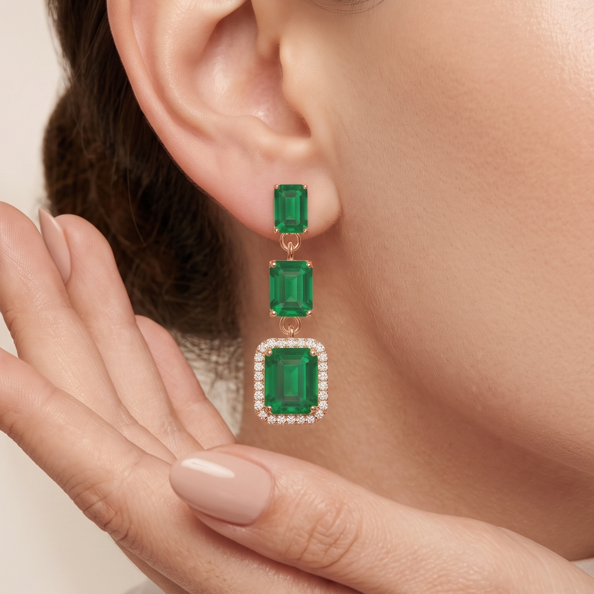 Emerald Trio Cascade Drop Earrings