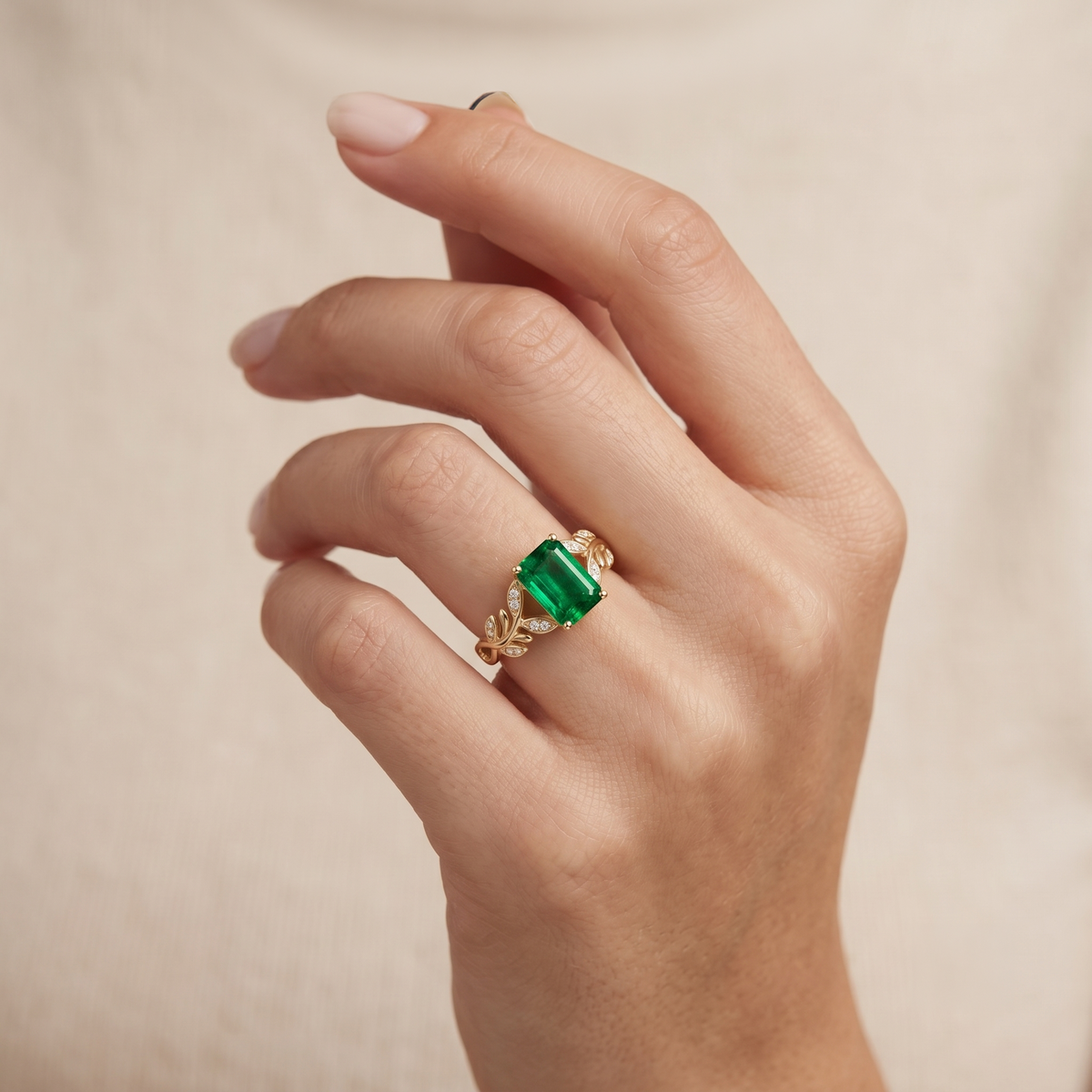 Emerald Vine Ring in Gold Finish