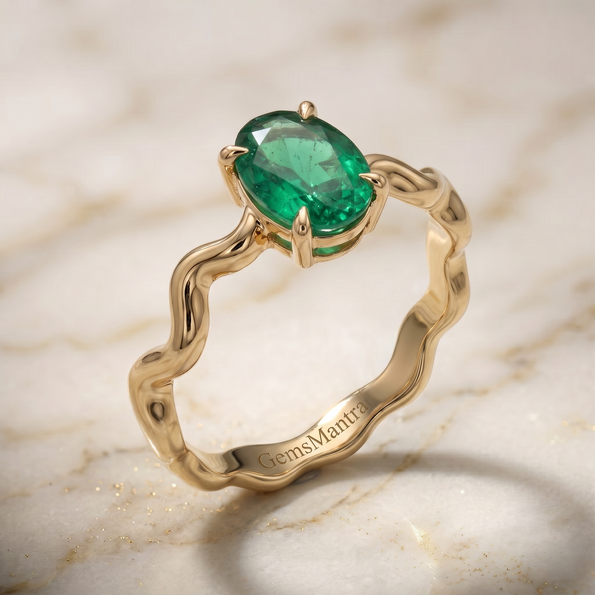 Emerald Wave Ring in Gold Finish