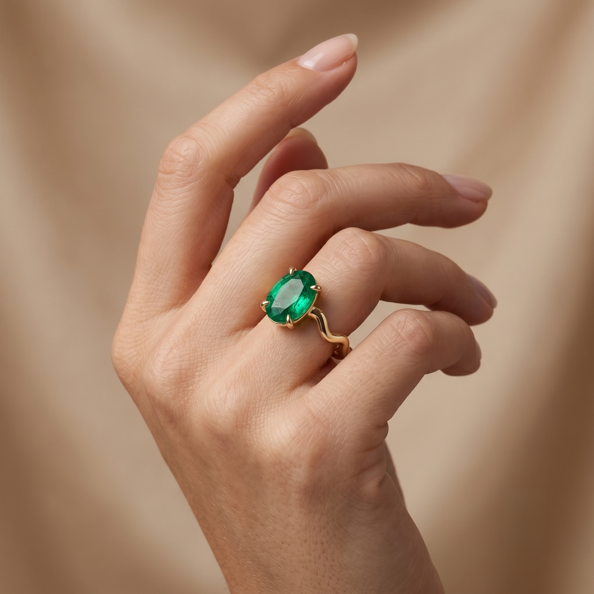 Emerald Wave Ring in Gold Finish