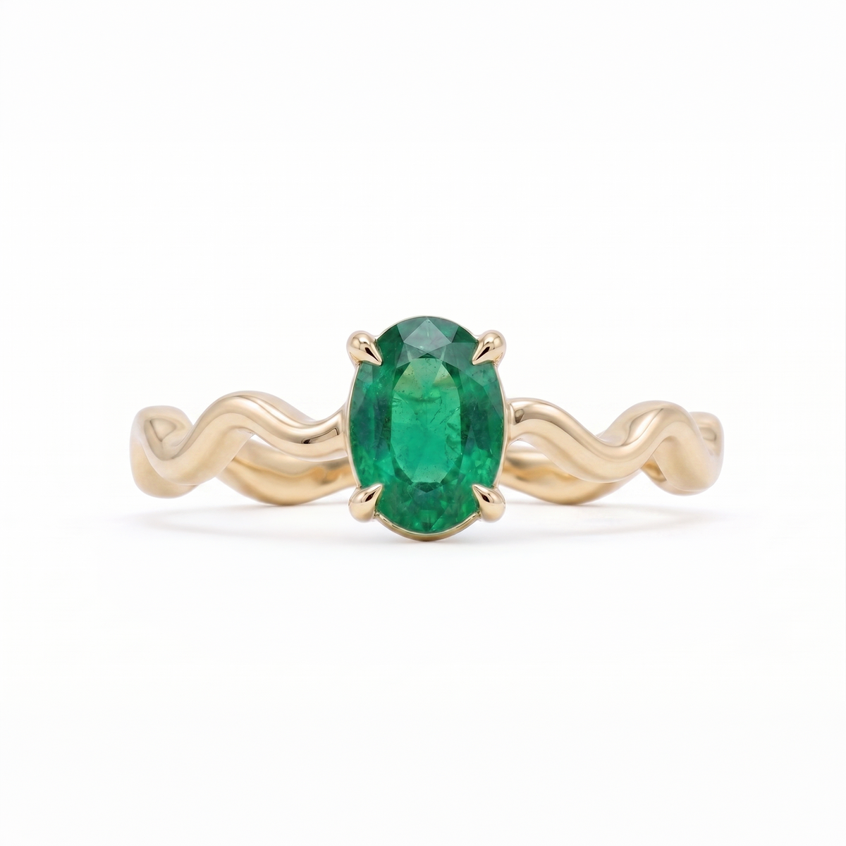 Emerald Wave Ring in Gold Finish