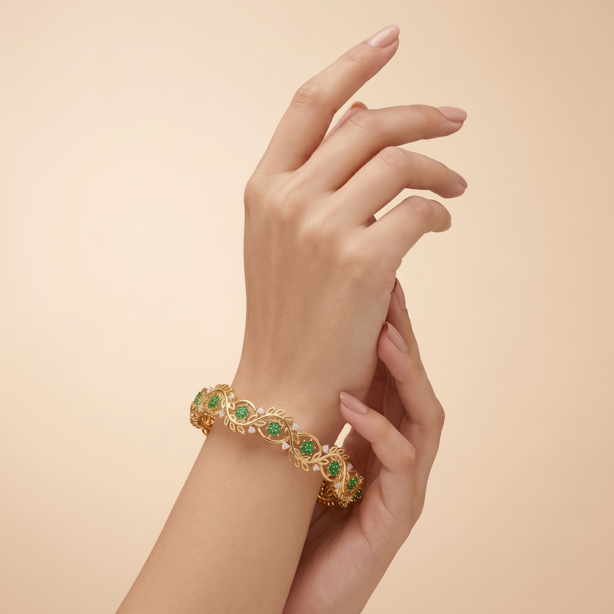 Floral Emerald Gold Bangle