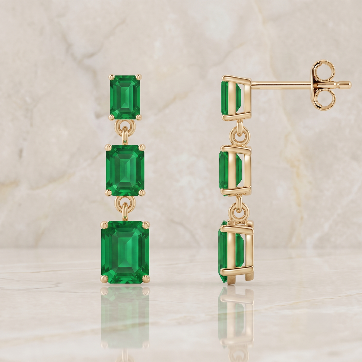 Graduated Emerald Cut Trio Drop Earrings