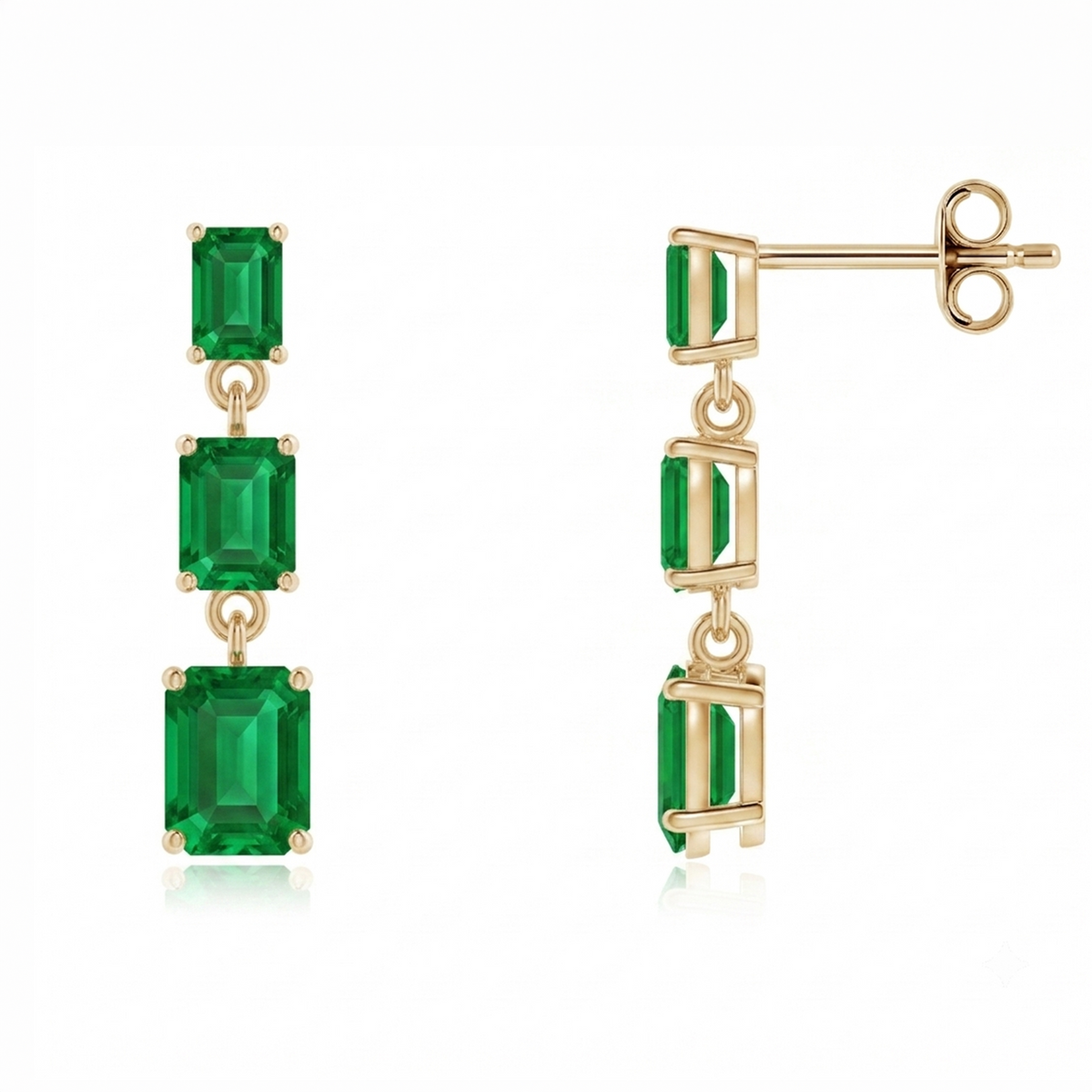 Graduated Emerald Cut Trio Drop Earrings