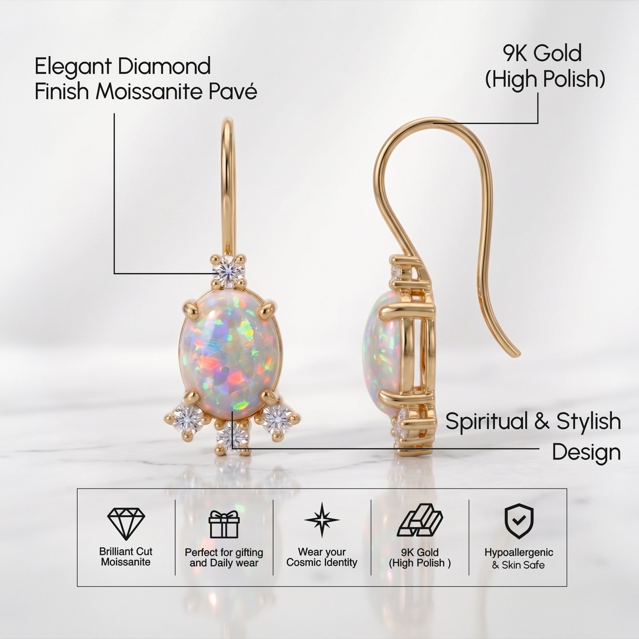 Oval Opal Prong-Set French Hook Drop Earrings – for Women