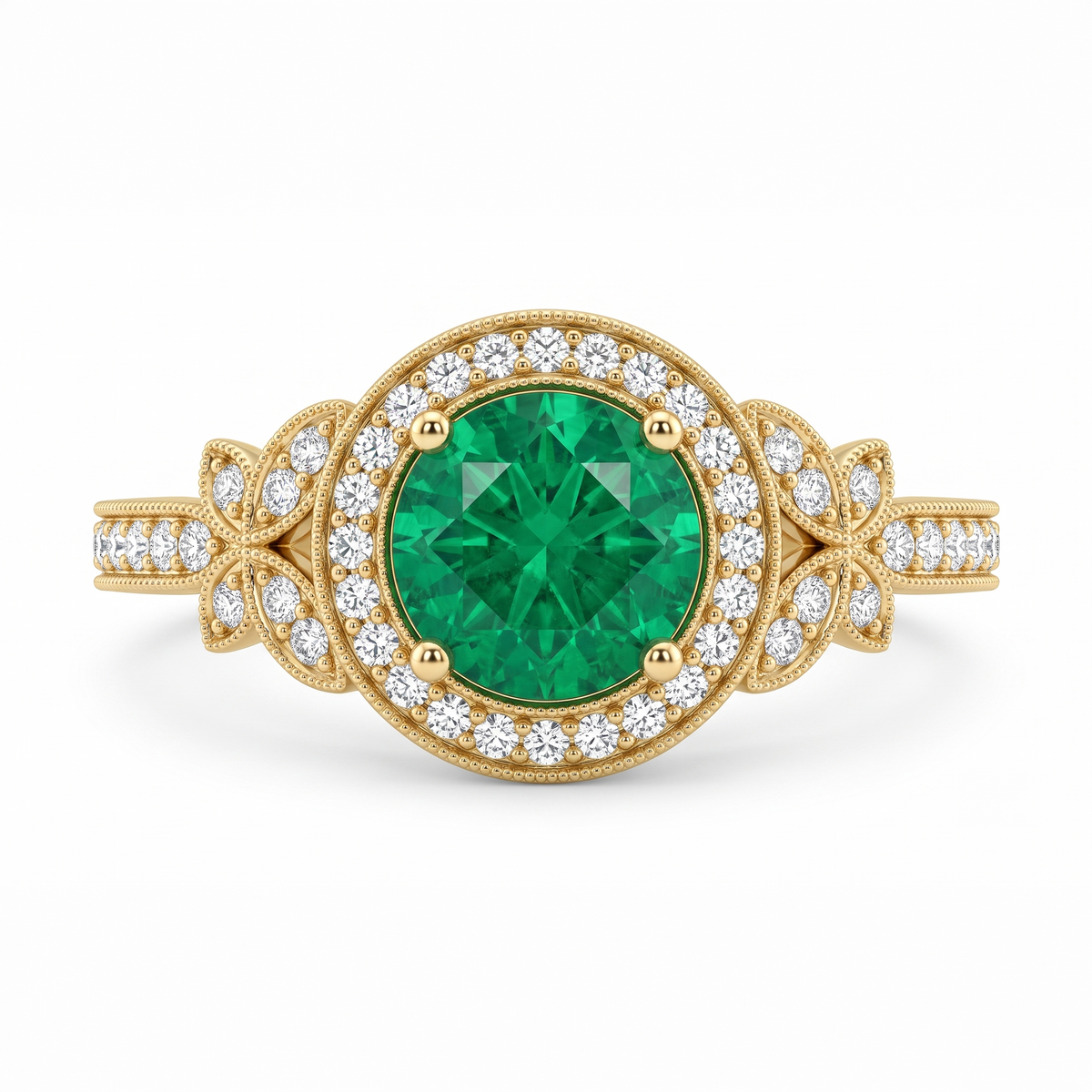 Royal Emerald Halo Ring in Gold Finish