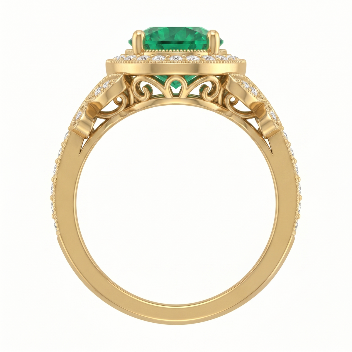 Royal Emerald Halo Ring in Gold Finish