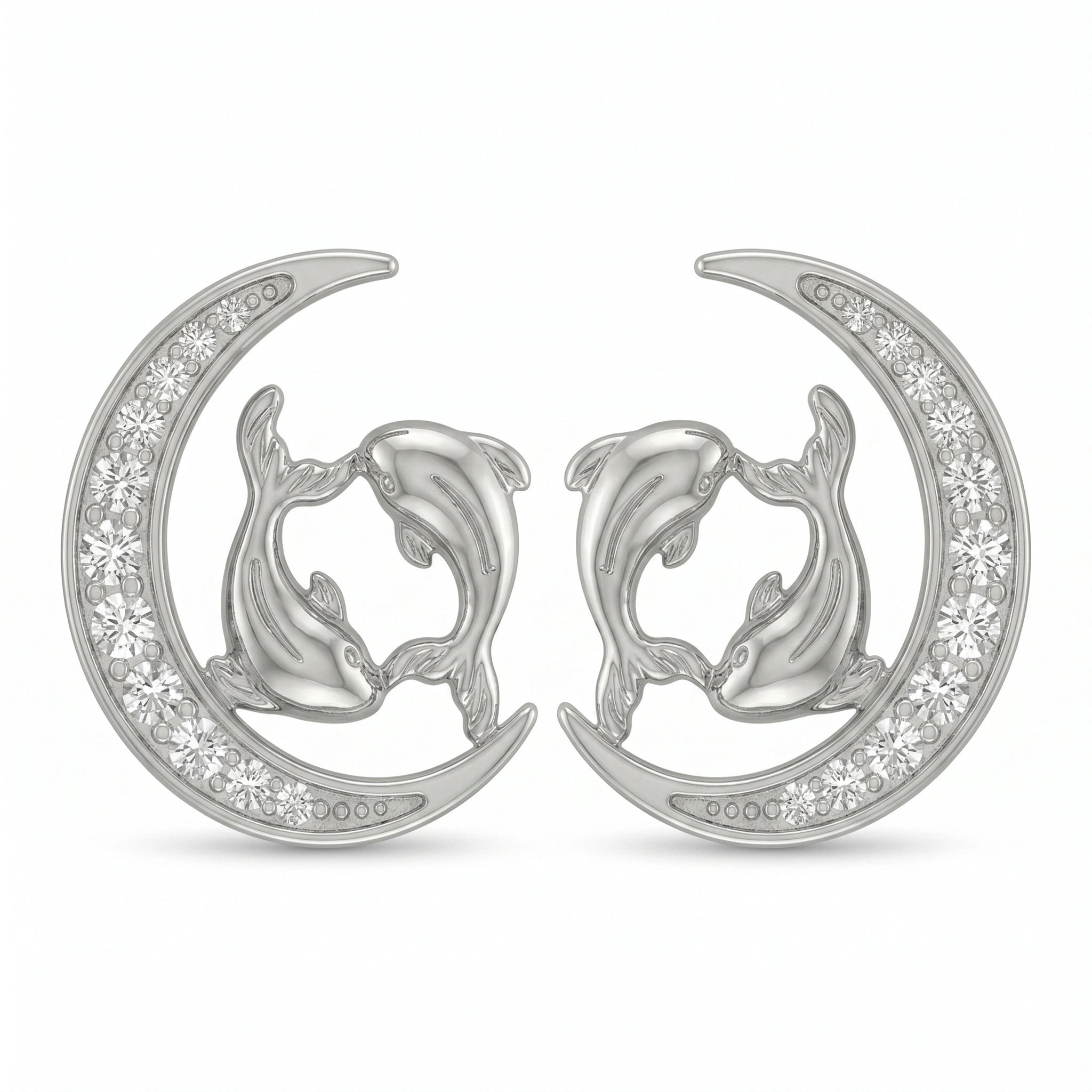 Pisces Crescent Moon Silver Earrings For Women