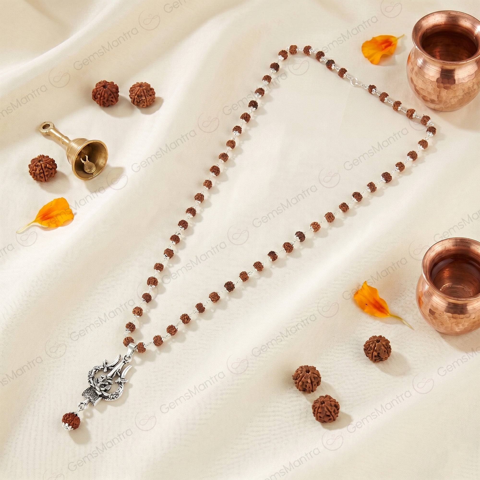 Original Shiv Trishul Rudraksha Mala (Silver)