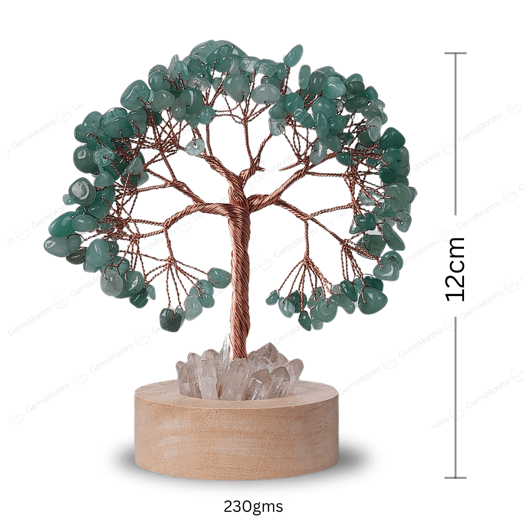 Green Aventurine Tree With Clear Quartz Light Lamp - Gemsmantra