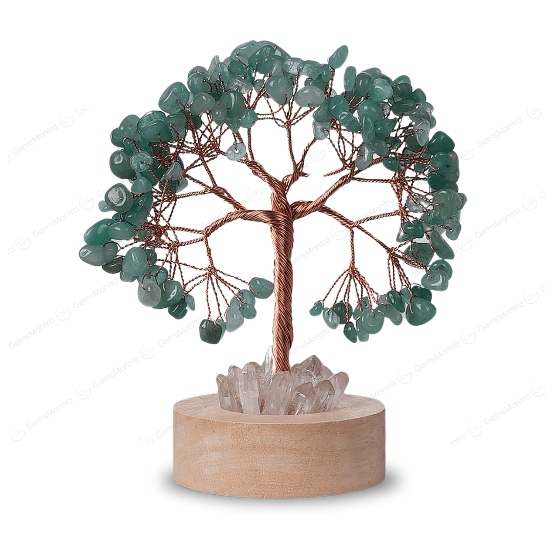 Green Aventurine Tree With Clear Quartz Light Lamp - Gemsmantra