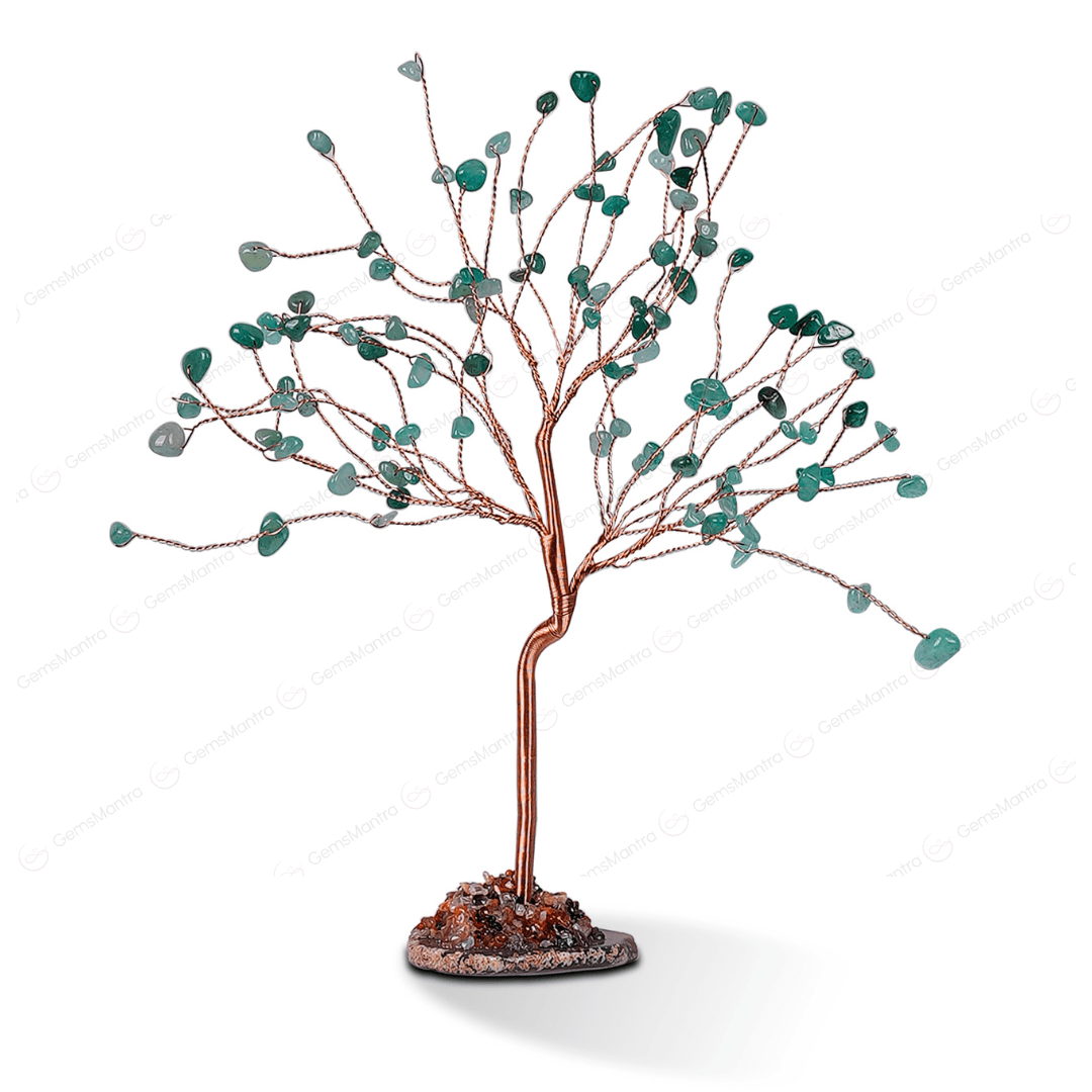 Green Aventurine With Agate Plate Large Tree - Gemsmantra