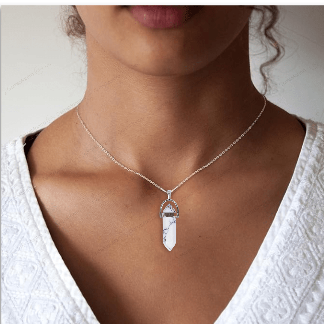 Howlite Double Terminated Pencil Pendant - Gemsmantra