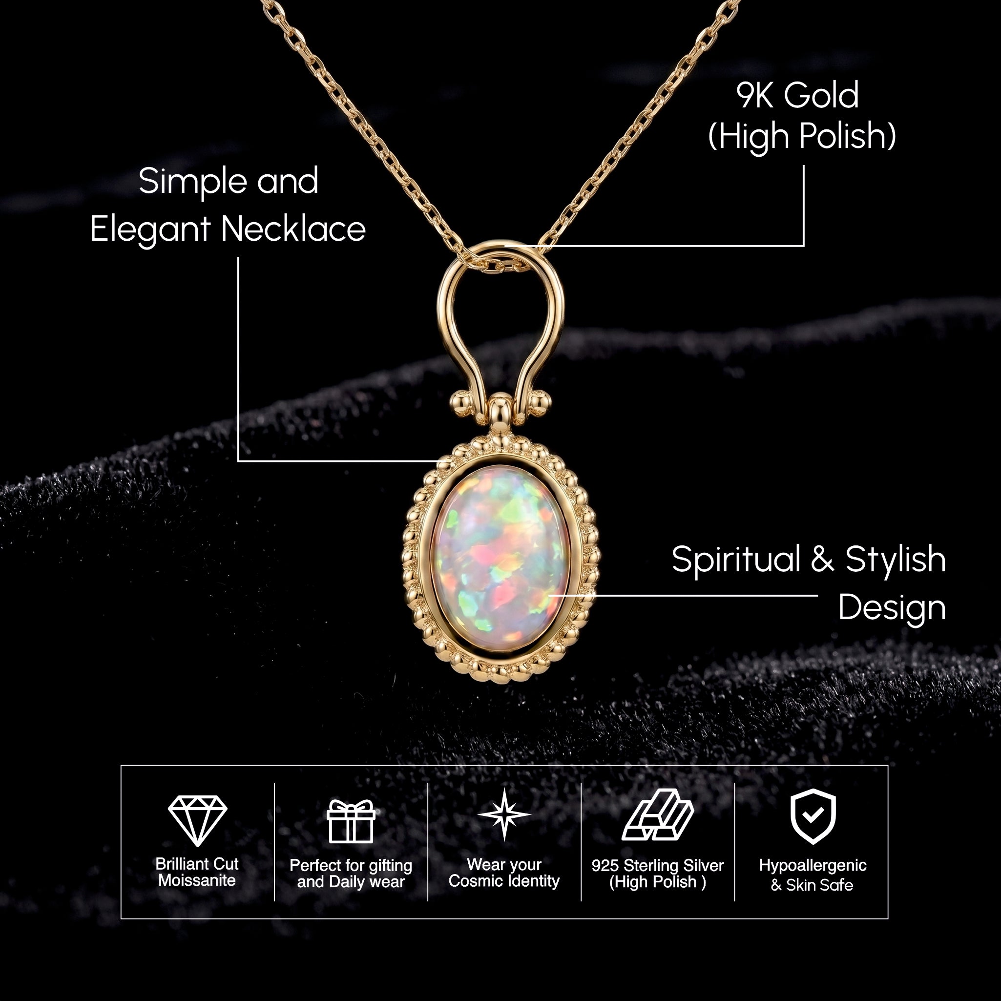 Bezel-Set Oval Opal Pendant with Beaded Border