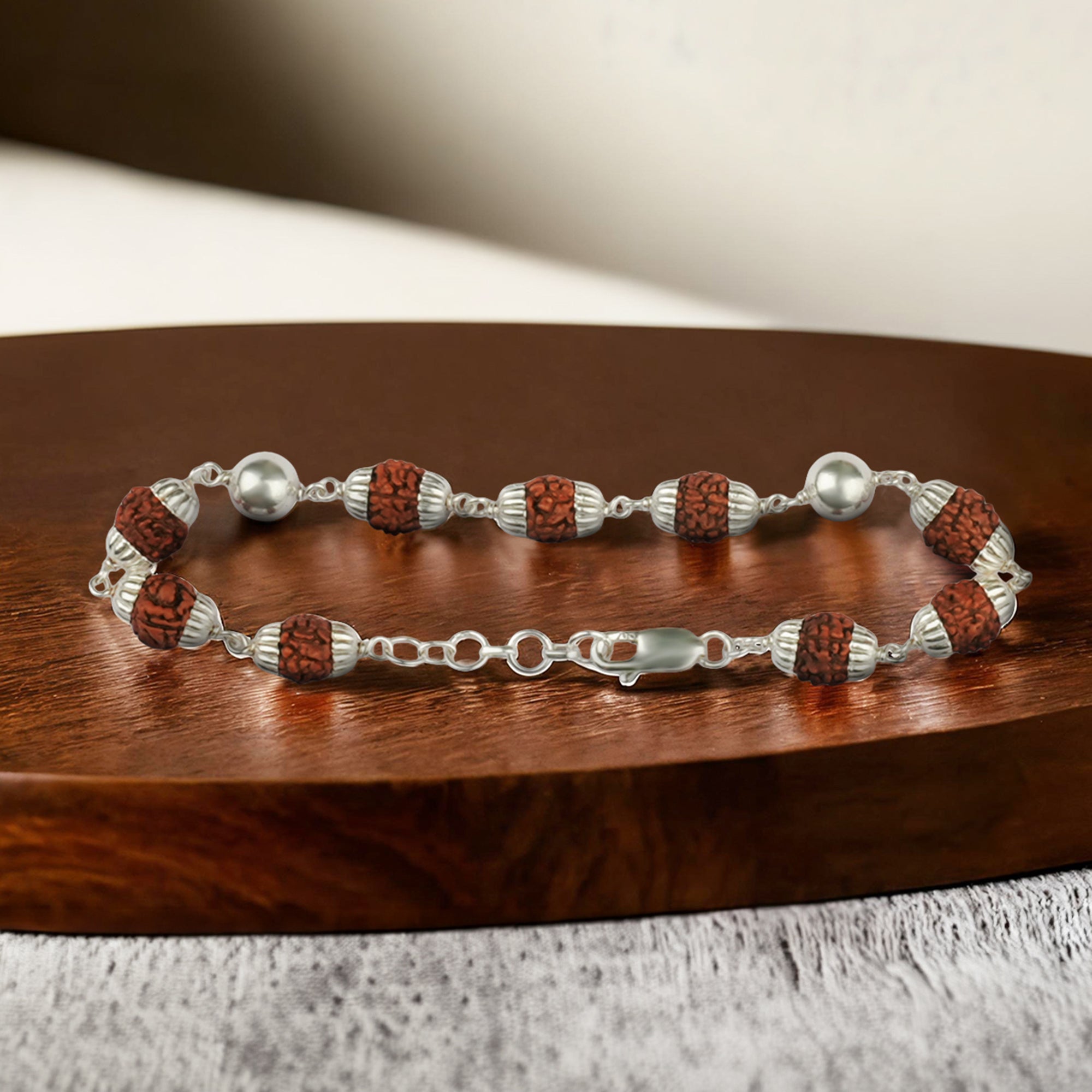 Original 5 Mukhi Rudraksha Bracelet with 2 Silver Moti for Kids