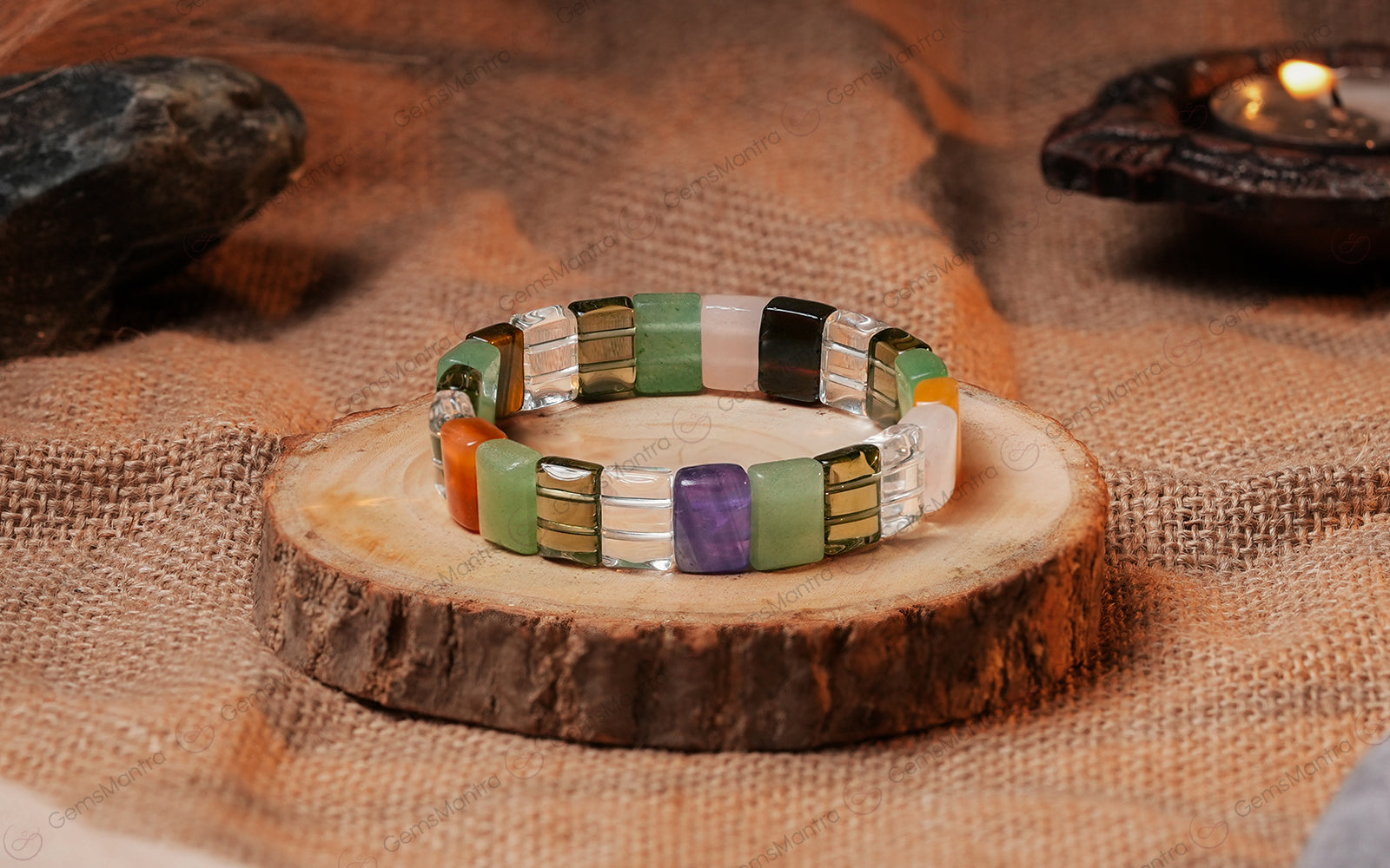 Multi Stone Flat/Rectangular Beads Bracelet