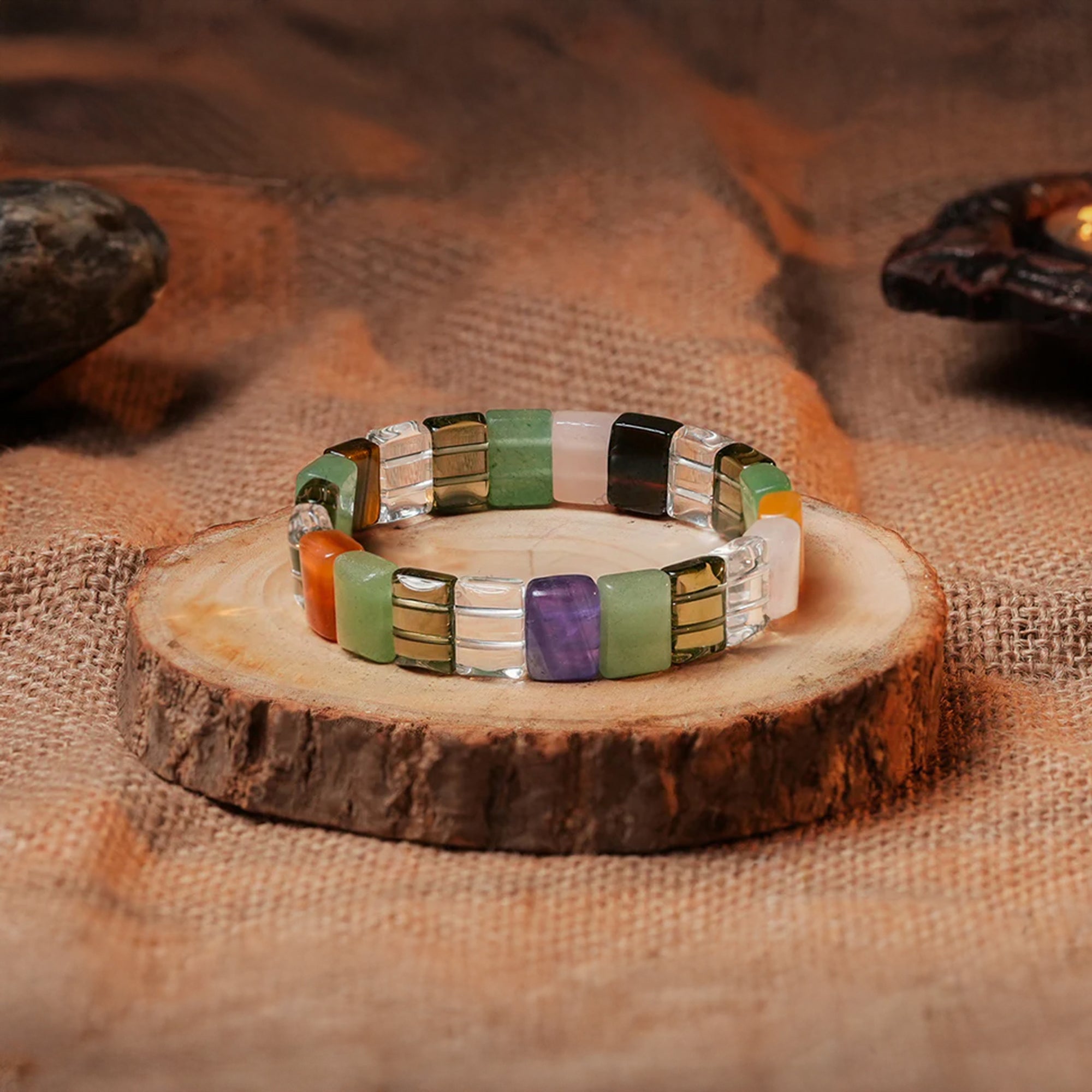 Multi Stone Flat Beads Bracelet – Chakra Balance