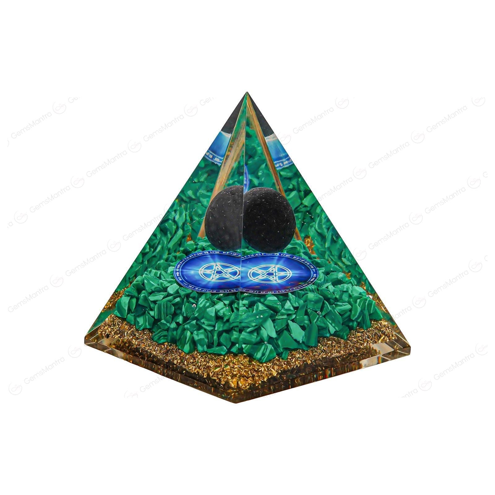 Malachite With Black Ball Pyramid - Gemsmantra