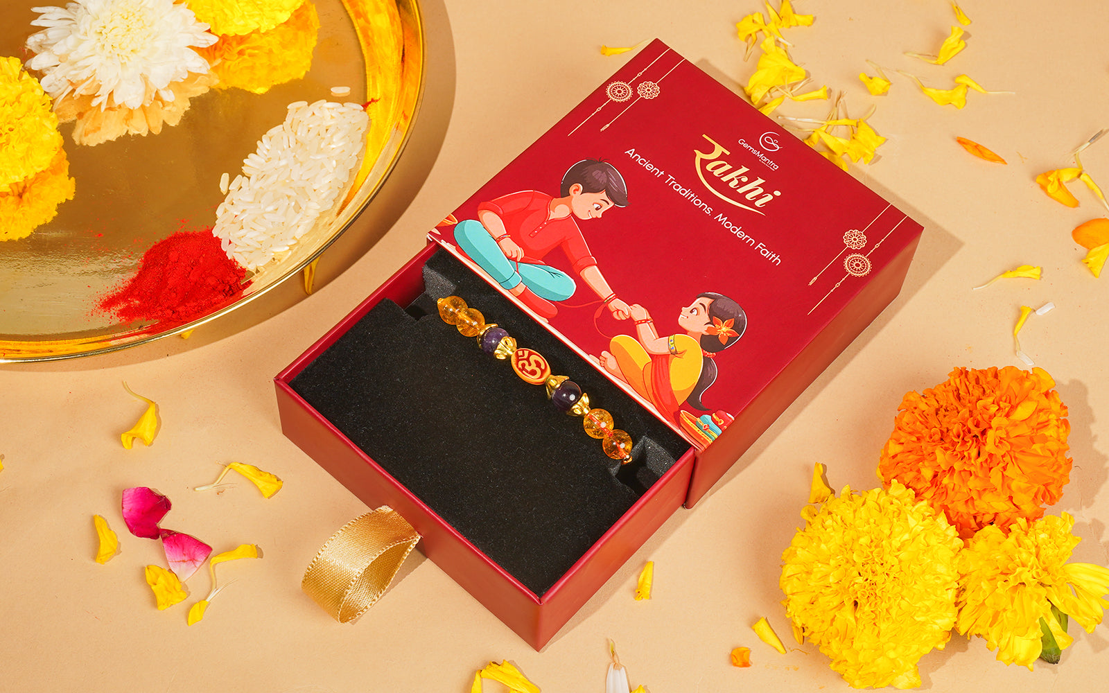Energized Om Rakhi – Citrine & Onyx Healing Crystal Rakhi for Brother