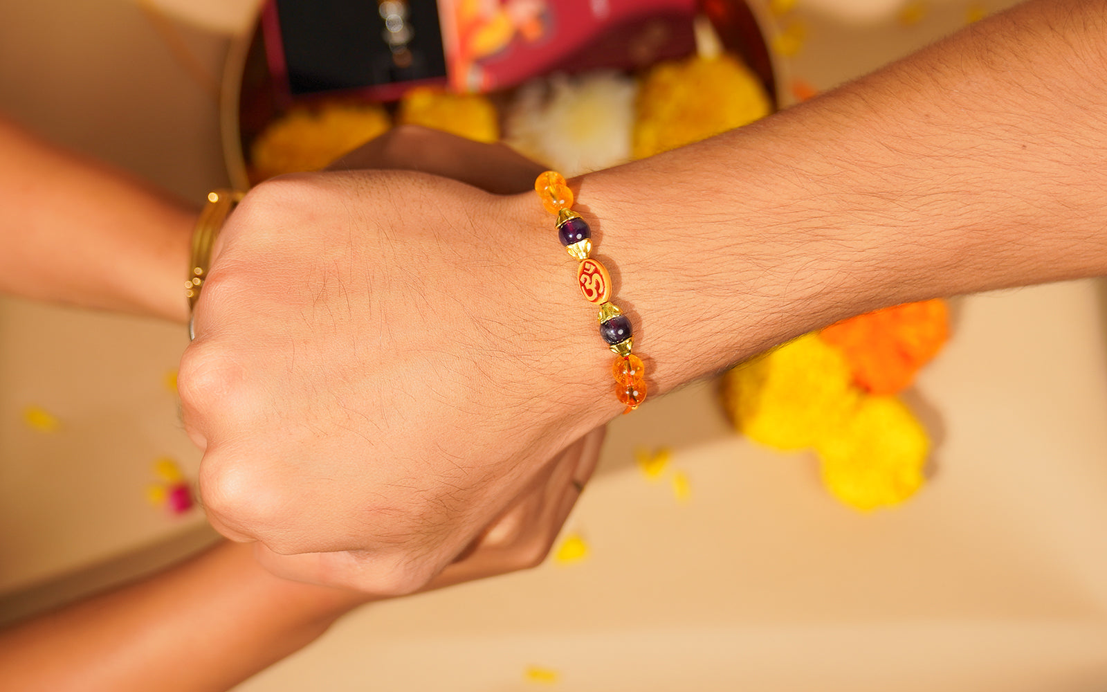 Energized Om Rakhi – Citrine & Onyx Healing Crystal Rakhi for Brother