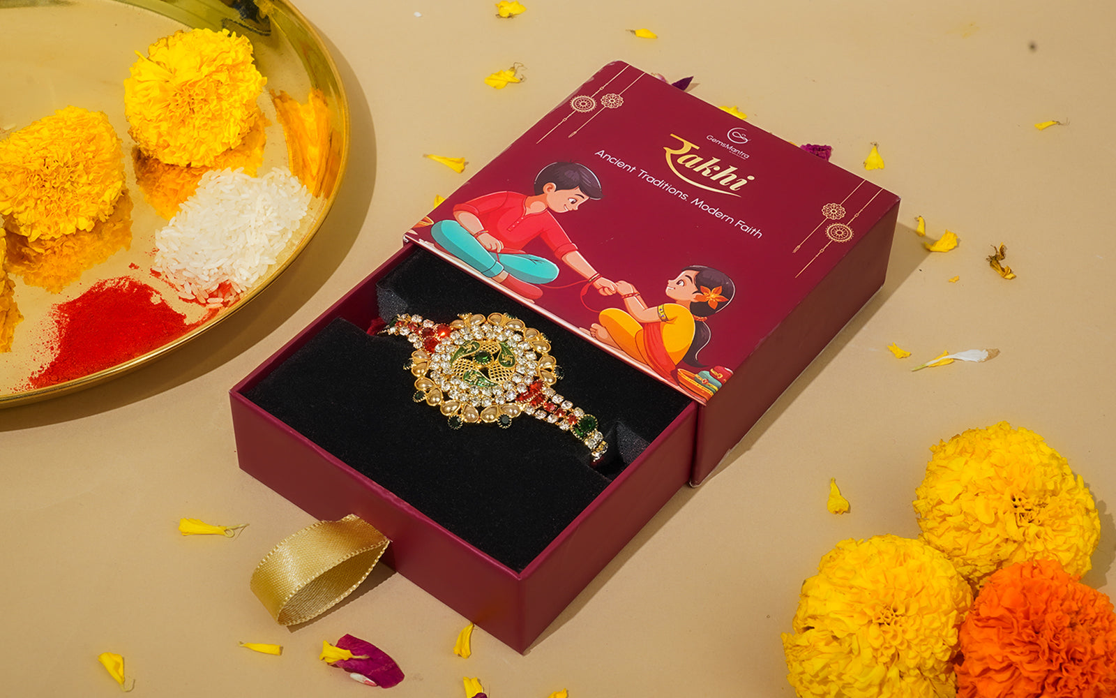 Radiant Red Kundan Rakhi
