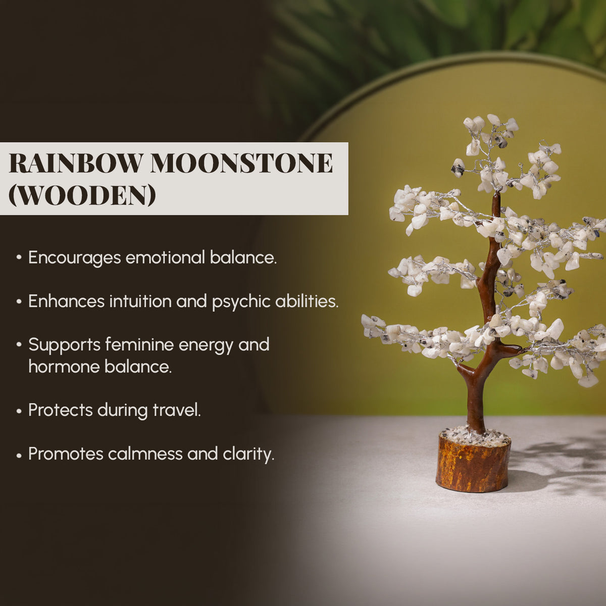 Rainbow Moonstone Crystal Tree – Wooden Base, for Vastu – view 6