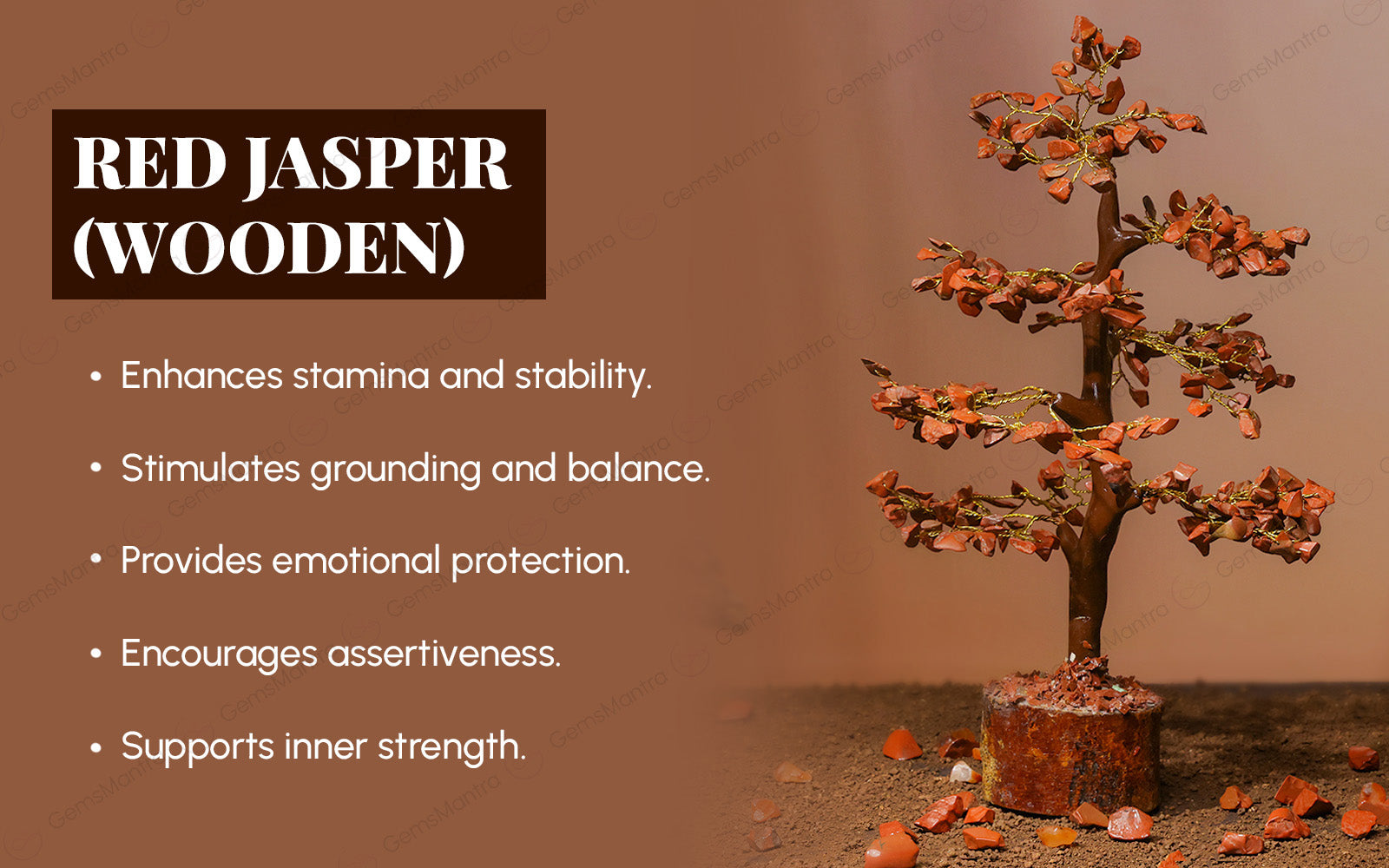Wooden Red Jasper Crystal Tree