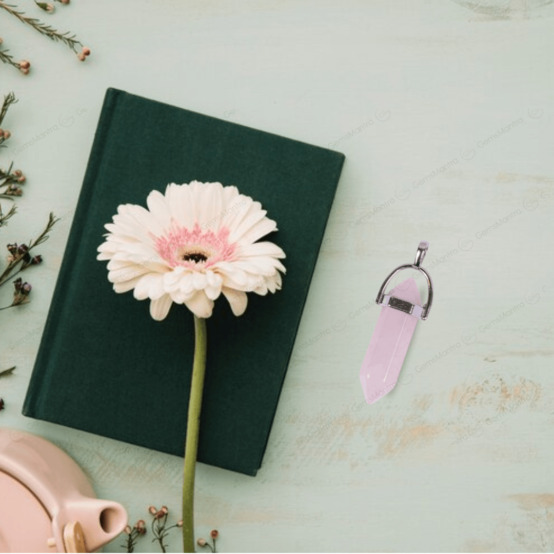 Rose Quartz Double Terminated Pencil Pendant - Gemsmantra